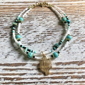 Arizona Cactus Turquoise Double Strand Anklet, Ankle Bracelet